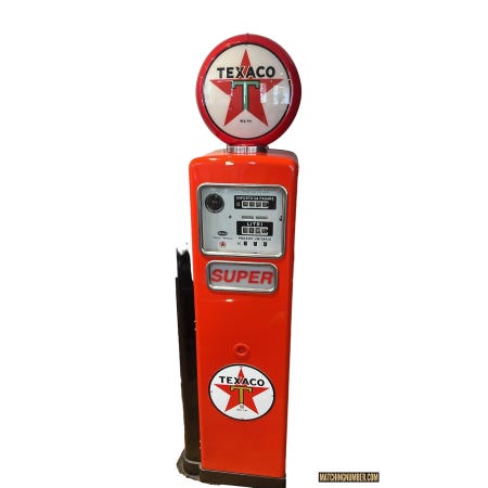 Pompa di benzina Texaco Super Wayne Italiana anni '50-'60, versione bicolore rossa/nera