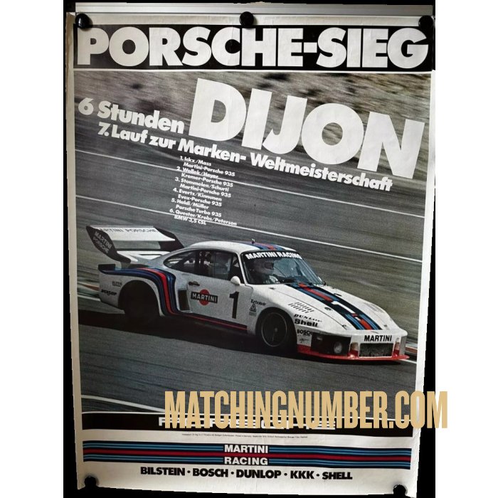 Vintage original Porsche 935 Dijon 6 Hours poster 1976 - Rare
