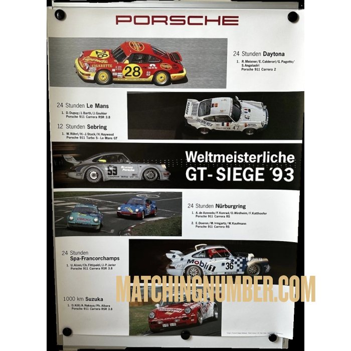 Original Porsche 964 911 RSR World Champion Siege 1993 Poster