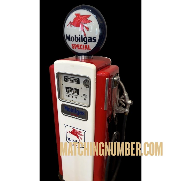 Italian Mobilgas Special Wayne gas pump from the 1950s and 1960s, with Pegasus globe and Lire display.