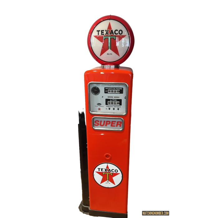 Pompa di benzina Texaco Super Wayne Italiana anni '50-'60, versione bicolore rossa/nera