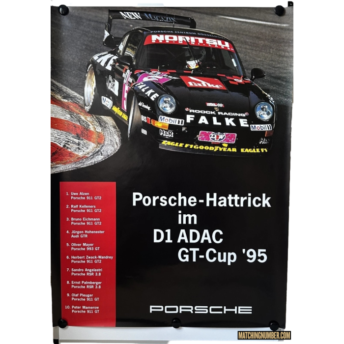 Original Porsche Poster 964 911 ADAC GT Cup Hattrick 1995