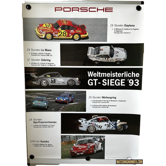 Original Porsche Poster 964 911 RSR World Champion Siege 1993
